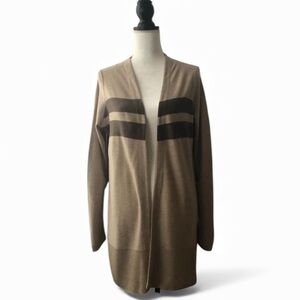 Calvin Klein women’s thigh length color block cardigan in browns SZ S knit blend